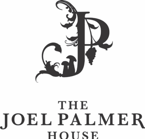 Stylized JP with wine and leaves hanging from design below written Joel Palmer House